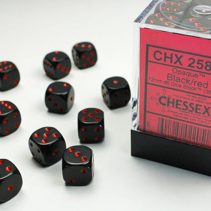 Opaque Black/red 12mm d6 Dice Block (36 dice)