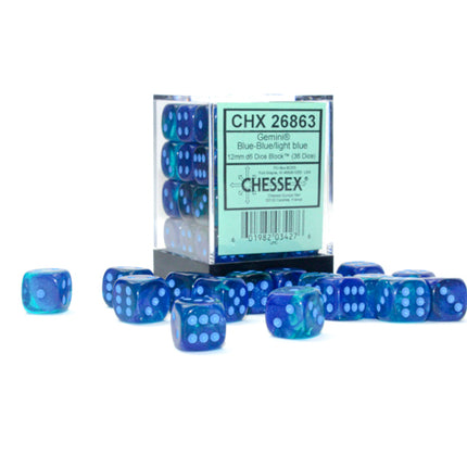 Chessex Gemini Luminary Blue/Light Blue 12mm D6 Dice Block