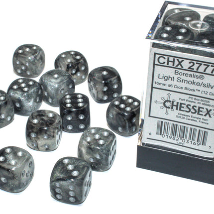 Borealis Light Smoke/silver Luminary 16mm d6 Dice