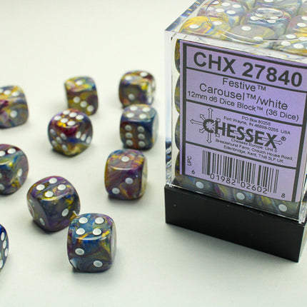 Festive Carousel/white 12mm d6 Dice Block (36 dice)