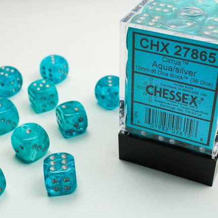Cirrus Aqua/silver 12mm d6 Dice Block (36 dice)