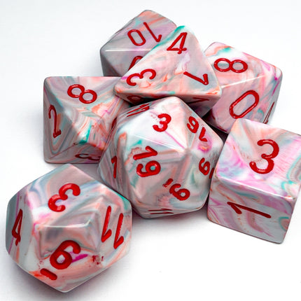Festive Pop Art/red Polyhedral 7-Dice Set