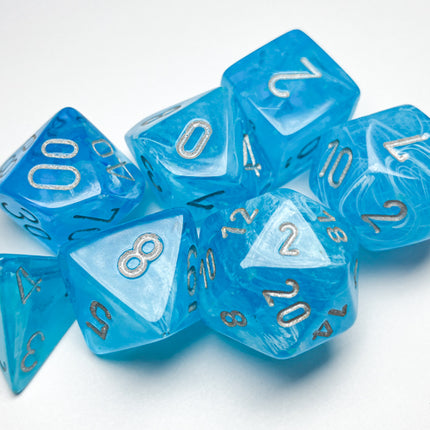 Borealis Sky Blue/white Luminary Polyhedral 7-Dice Set