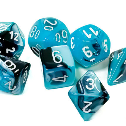 Gemini Black-Shell/white Polyhedral 7-Dice Set