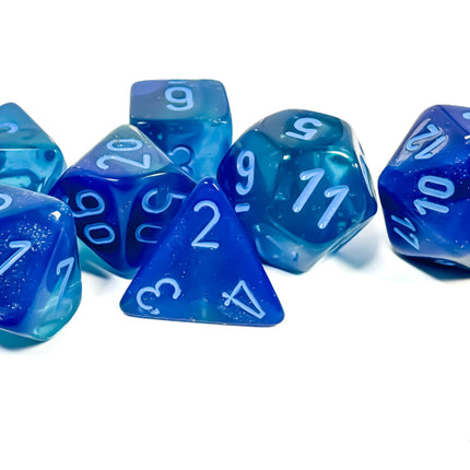 Gemini Blue-Blue/light blue Luminary Polyhedral 7-Dice Set