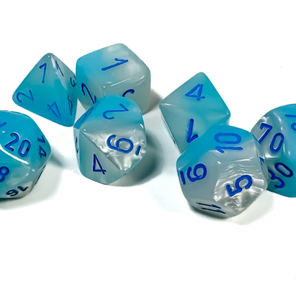 Gemini Pearl Turquoise-White/blue Luminary Polyhedral 7-Dice Set