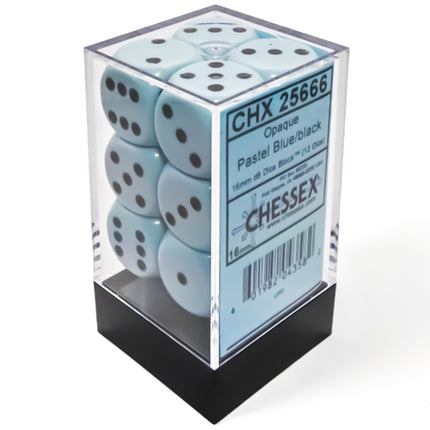 Opaque Pastel Blue/black 16mm d6 Dice Block