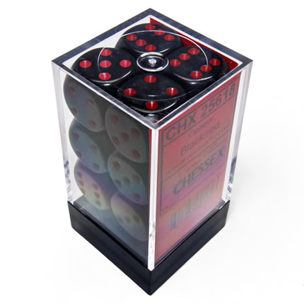 Opaque Black/red 16mm d6 Dice Block (12 dice)