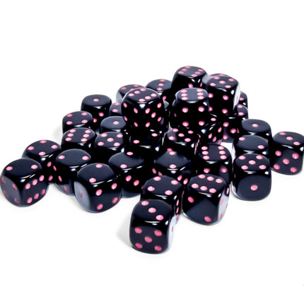 Opaque Black/pink 12mm d6 Dice Block (36 dice)