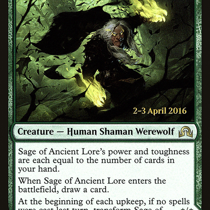Sage of Ancient Lore // Werewolf of Ancient Hunger [Shadows over Innistrad Promos] Prerelease Foil