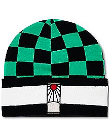 Green and Black Checkered Cuff Beanie Hat - Demon Slayer