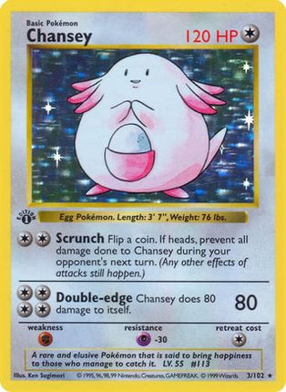 Chansey - 3/102 [Base Set (Shadowless)] Unlimited Holofoil
