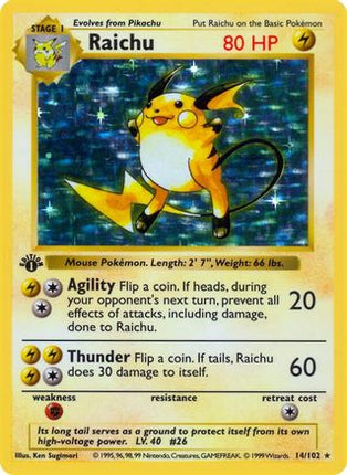 Raichu - 14/102 [Base Set (Shadowless)] 1st Edition Holofoil