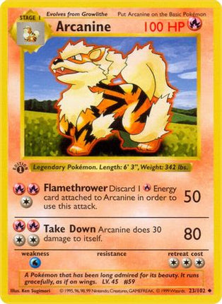 Arcanine - 23/102 [Base Set (Shadowless)] 1st Edition