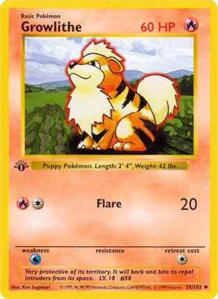 Growlithe - 28/102 [Base Set (Shadowless)] Unlimited