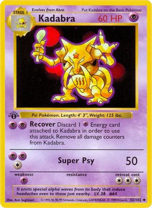 Kadabra - 32/102 [Base Set (Shadowless)] Unlimited