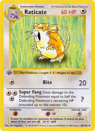 Raticate - 40/102 [Base Set (Shadowless)] 1st Edition