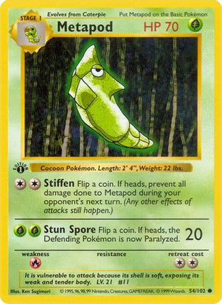 Metapod - 54/102 [Base Set (Shadowless)] 1st Edition