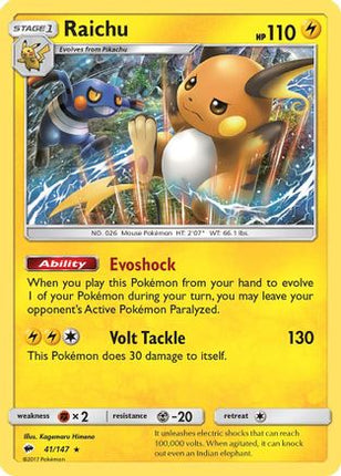 Raichu - 41/147 [SM - Burning Shadows] Holofoil
