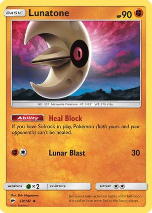 Lunatone - 68/147 [SM - Burning Shadows] Reverse Holofoil