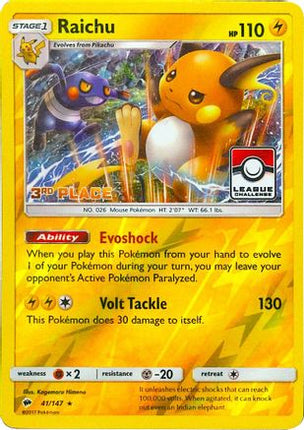 Raichu - 41/147 (League Challenge) [3rd Place] [League & Championship Cards] Reverse Holofoil