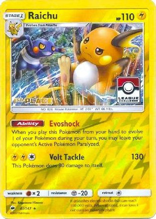 Raichu - 41/147 (League Challenge) [1st Place] [League & Championship Cards] Reverse Holofoil