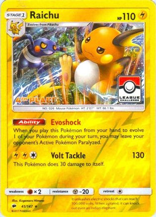 Raichu - 41/147 (League Challenge) [4th Place] [League & Championship Cards] Reverse Holofoil