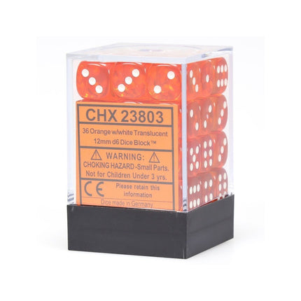 Orange/White Translucent 12mm d6 Dice Block (36 dice)