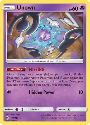 Unown (92) - 92/214 [SM - Lost Thunder] Reverse Holofoil