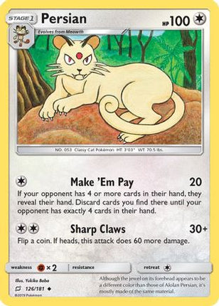 Persian - 126/181 [SM - Team Up] Reverse Holofoil