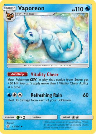 Vaporeon - 42/236 [SM - Cosmic Eclipse] Reverse Holofoil