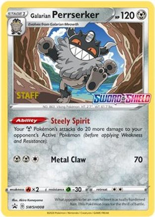 Galarian Perrserker - SWSH008 (Prerelease) [Staff] - null/null [SWSH: Sword & Shield Promo Cards] Holofoil