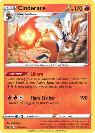 Cinderace (034) - 34/202 [SWSH01: Sword & Shield Base Set] Holofoil
