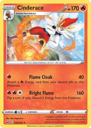 Cinderace (036) - 36/202 [SWSH01: Sword & Shield Base Set] Reverse Holofoil