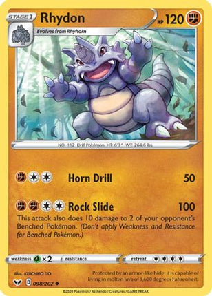 Rhydon - 98/202 [SWSH01: Sword & Shield Base Set] Reverse Holofoil