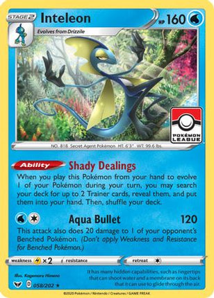 Inteleon - 058/202 (Pokemon League) [League & Championship Cards] Reverse Holofoil