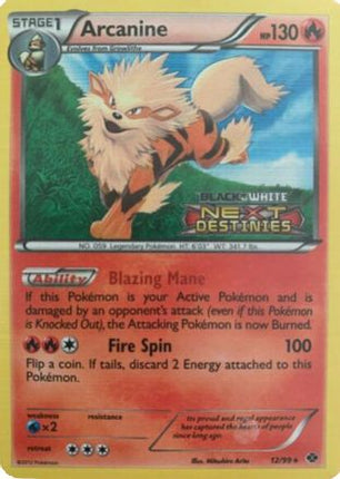 Arcanine - 12/99 (Prerelease) [Black and White Promos] Holofoil