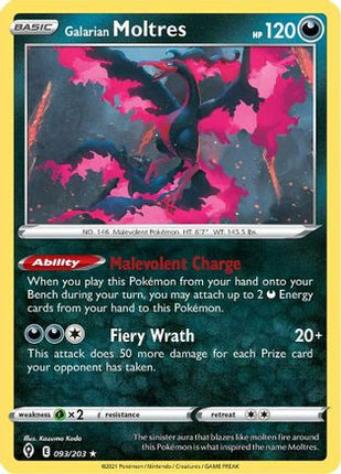 Galarian Moltres - 93/203 [SWSH07: Evolving Skies] Reverse Holofoil
