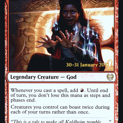 Birgi, God of Storytelling // Harnfel, Horn of Bounty [Kaldheim Promos] Prerelease Foil
