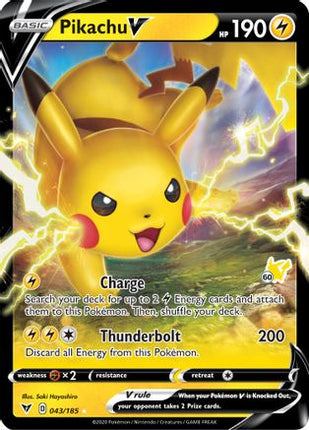 Pikachu V (043/185) (Pikachu Stamp #60) [Battle Academy 2022]