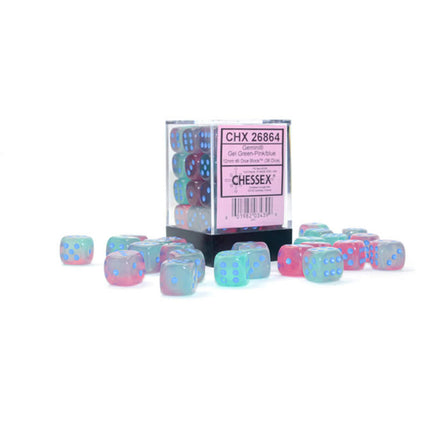Chessex 36 D6 12mm Gel Green-Pink/blue Dice