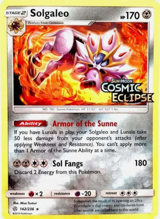 Solgaleo - 142/236 (Cosmic Eclipse Stamped) [Miscellaneous Cards & Products] Holofoil