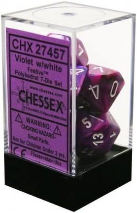 Chessex D&D Dice-16mm Festive Violet and White Plastic Polyhedral Dice Set