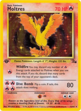 Moltres (12) - 12/62 [Fossil] 1st Edition Holofoil