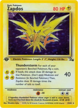 Zapdos (15) - 15/62 [Fossil] Unlimited Holofoil