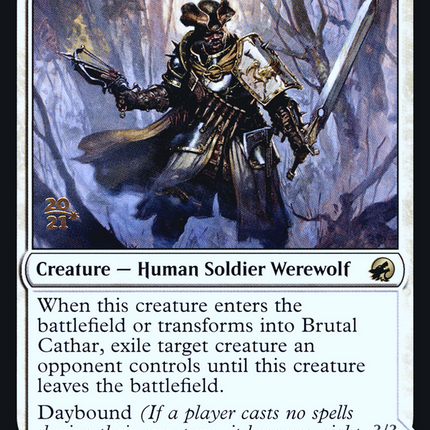 Brutal Cathar // Moonrage Brute [Innistrad: Midnight Hunt Promos] Prerelease Foil