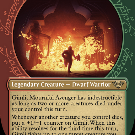 Gimli, Mournful Avenger (Showcase) (Borderless) [The Lord of the Rings: Tales of Middle-earth] Surge Foil