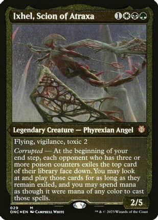 Ixhel, Scion of Atraxa (Display Commander) (Foil Etched) - Thick Stock [Commander: Phyrexia: All Will Be One] Foil