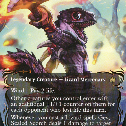 Gev, Scaled Scorch (Showcase) (Borderless) [Bloomburrow] Raised Foil