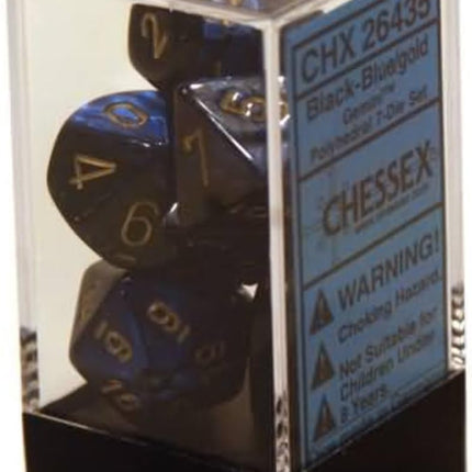 Chessex D&D Dice-16mm Gemini Black, Blue, and Gold Plastic Polyhedral Dice Set